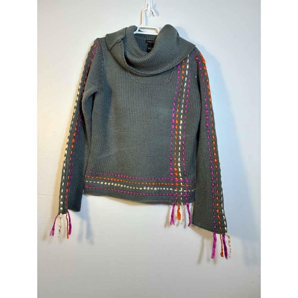 Sydney Easton Women's Cowl Neck Pullover Sz Large‎ Gray Boho Knit